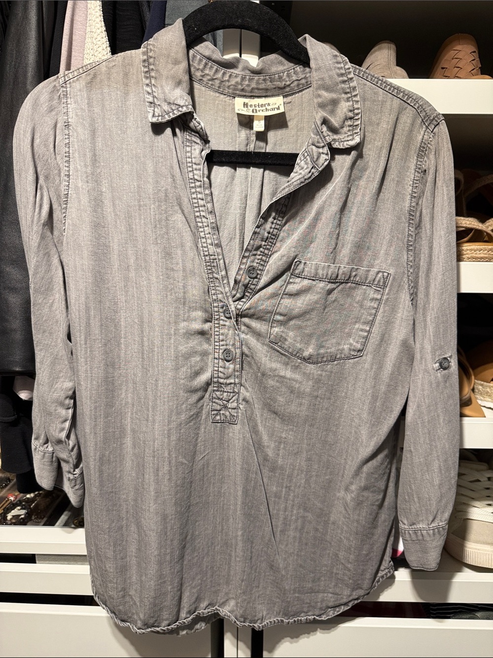 Women’s Gray Button Pullover Shirt